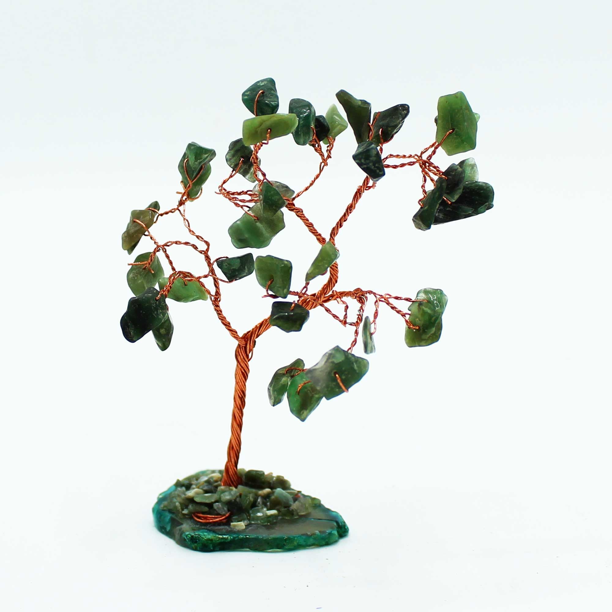 Arbre de pierres précieuses - Aventurine verte sur base d'agate verte (35 pierres)