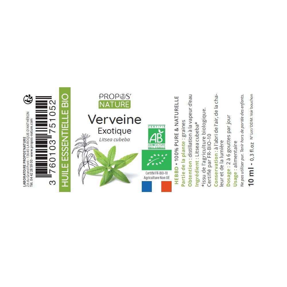 Huile essentielle de Verveine Exotique Bio – Apaisement, Joie & Harmonie - Nayana Om Boutique