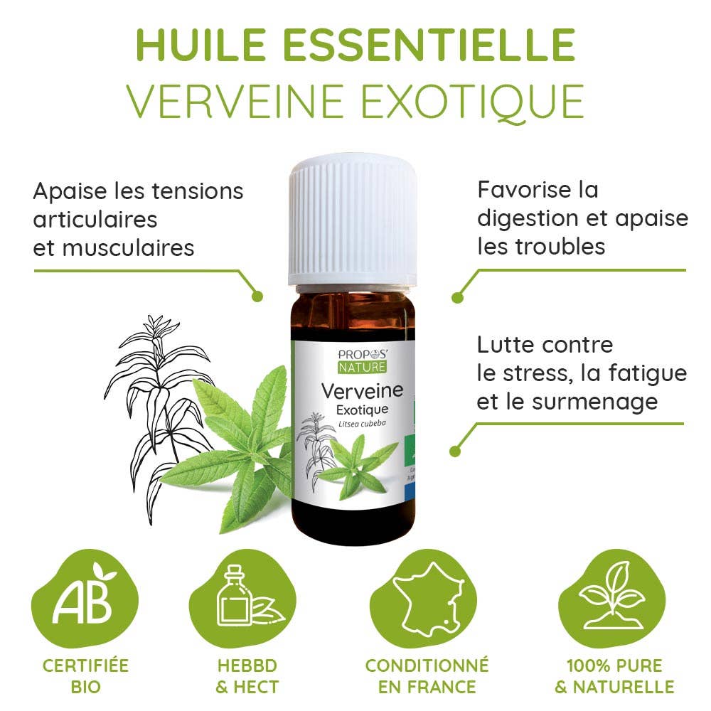 Huile essentielle de Verveine Exotique Bio – Apaisement, Joie & Harmonie - Nayana Om Boutique